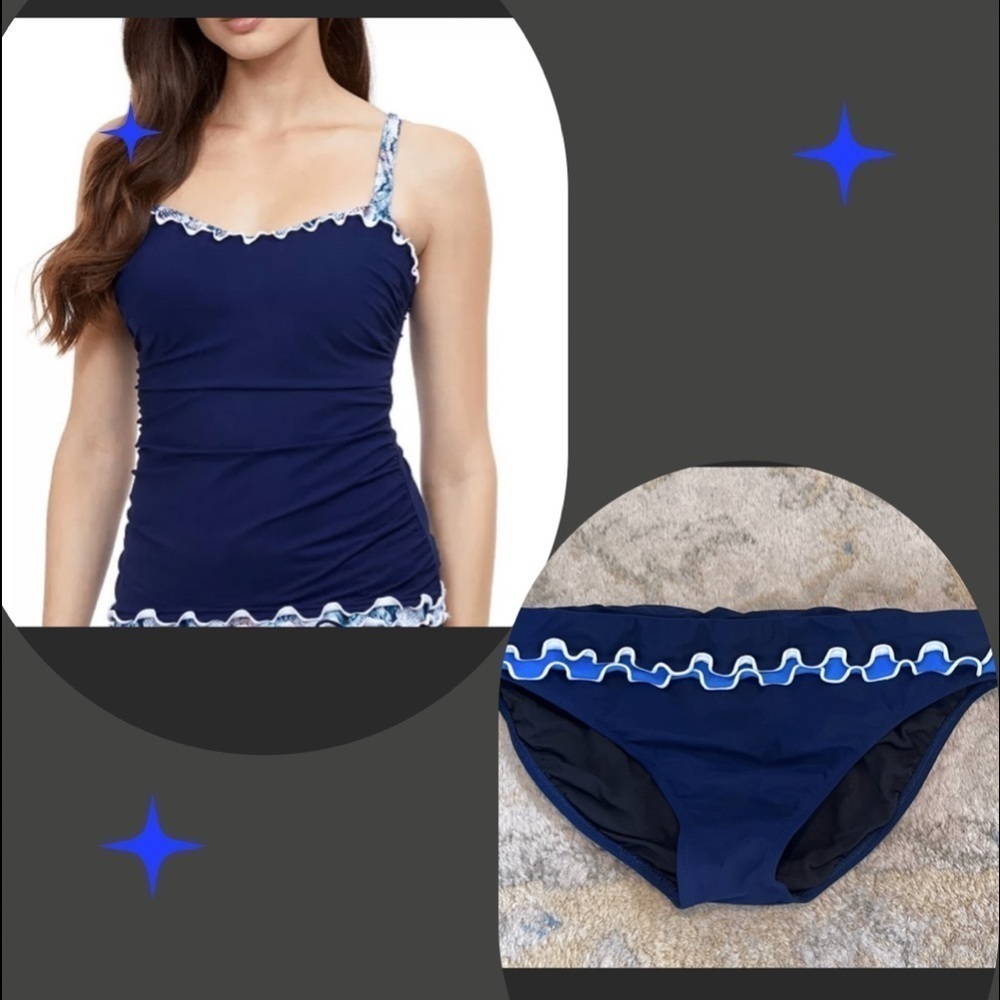 💙Profile by Gottex,Gorgeous Tankini 2-Piece, Cool 3-D Ruffled Edging,EUC 10/34D - Picture 4 of 7